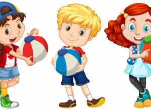 Rysunek trojga dzieci z piłkami