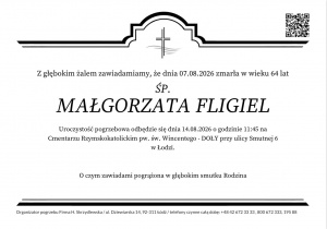 Nekrolog z pożegnaniem zmarłej dnia 7.06.2026 r. ŚP. Małgorzatę Fligiel, byłej dyrektorki przedszkola